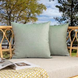 Kevin Textile Pack of 2 Decorative Outdoor Waterproof Pillow Covers Spring Checkered Garden Cushion Sham Throw Pillowcase Shell for Patio Tent Couch 18x18 Inch Mint