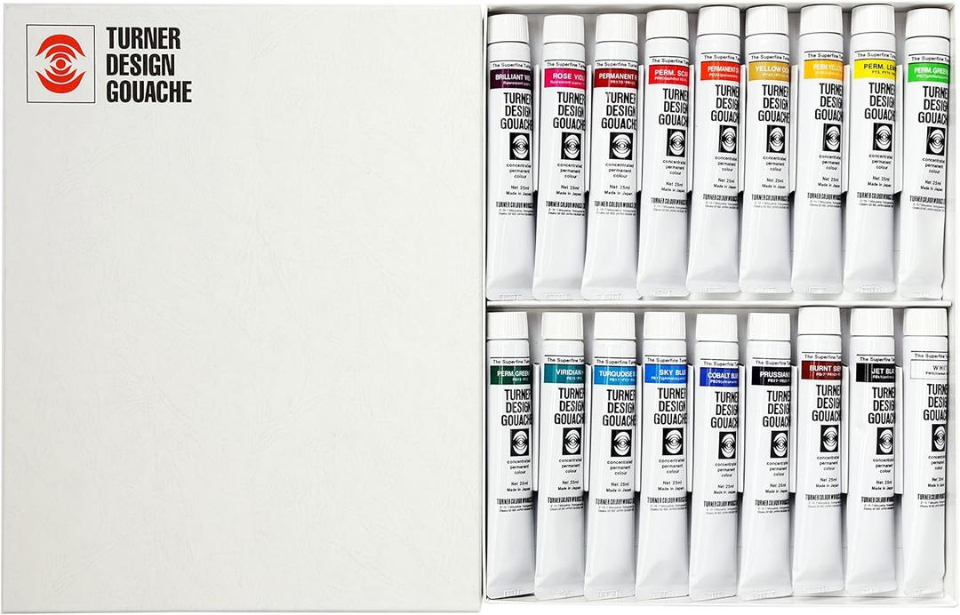 Turner Watercolor Paint Set - Design Gouache Premier Opaque Watercolor Paint - 25 ml Tubes - Set of 18 Assorted Colors