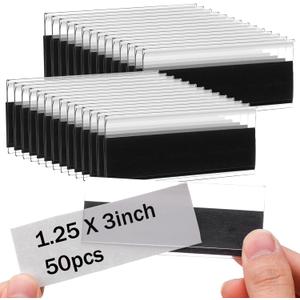 Fainne 50 Pcs 1.25" H Magnetic Shelf Label Holders for Metal Racks and Shelves, 3'' Long Clear Magnetic Shelf Label Strips Gondola Price Tag Installed in Supermarkets, Shops, Convenience Stores
