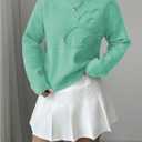 RoseSeek Women's 3D Floral Appliques Crewneck Sweaters Long Sleeve Drop Shoulder Pullovers Elegant Knit Tops (Green) XXS