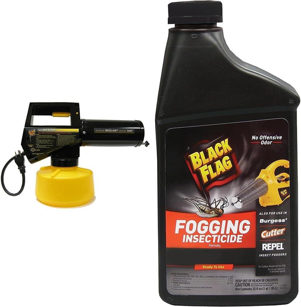 Black Flag 190107 Electric Insect Fogger for Killing and Repelling Mosquitoes, Flies, and Flying Insects Outdoors, Yellow & Black & 190255 32Oz Insect Fogger Fuel, 32 ounce