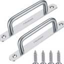 2 Pcs Barn Door Handles, Sliding Door Pull Handles, Stainless Steel Closet Cabinet Door Handles Pulls with Plates for Cupboard Cabinet Wardrobe Drawer Shed Pull Handles, 160mm/6.3 inch - Silver