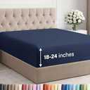 Extra Deep Queen Fitted Sheet - Hotel Luxury Single Fitted Sheet Only - Easily Fits 18 inch to 24 inch Mattress - Ultra Soft, Wrinkle & Fade Free w/Extra Deep Pockets - Breathable & Comfy - Navy Blue