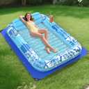 Inflatable Tanning Pool Lounger Float with Protection Tarp, 85" x 57" Pool Floats Adult with Pillow, 6 in 1 Suntan Tub Raft Floatie, Sunbathing Water Bed Lounge Blow Up Kids Ball Pit Party Gifts-Blue