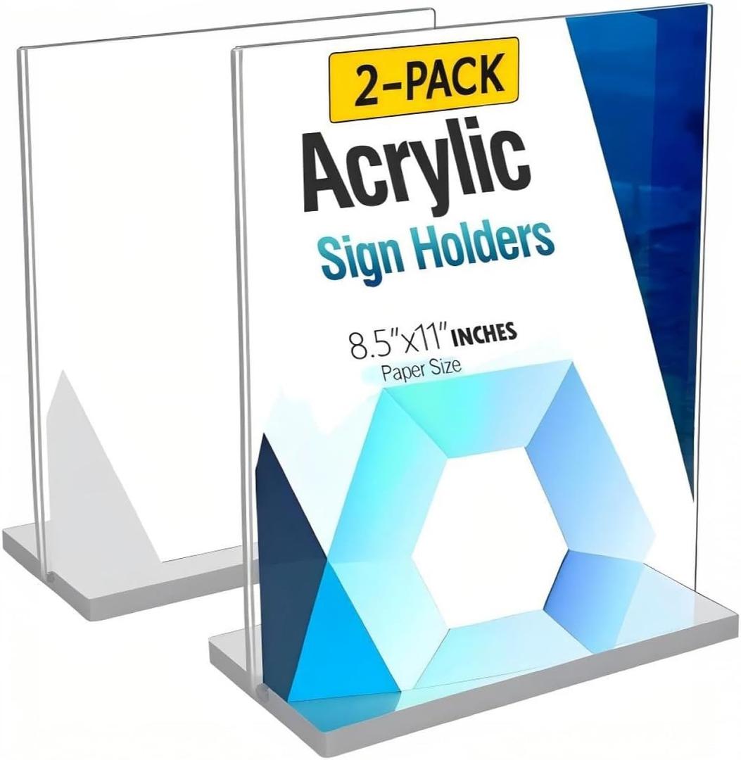 2 Pack Acrylic Sign Holder 8.5x11 Vertical Double-Sided Display