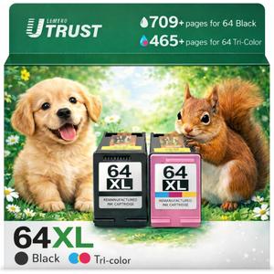 64XL Ink Cartridges Black & Tri-Color Combo Pack, Remanufactured Replacement for HP 64XL 64 Ink, Compatible with HP Envy Photo 7855 7858 7155 7120 6252 6255 6258 7164 7864 Tango Tango X Printer