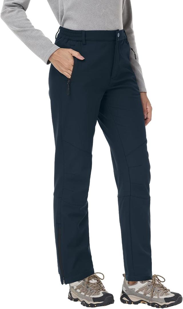 TIHEEN Waterproof Hiking Pants Women, Fleece Lined Winter Warm Snow Ski Pants Outdoor Softshell (XX-Large, Navy Blue)