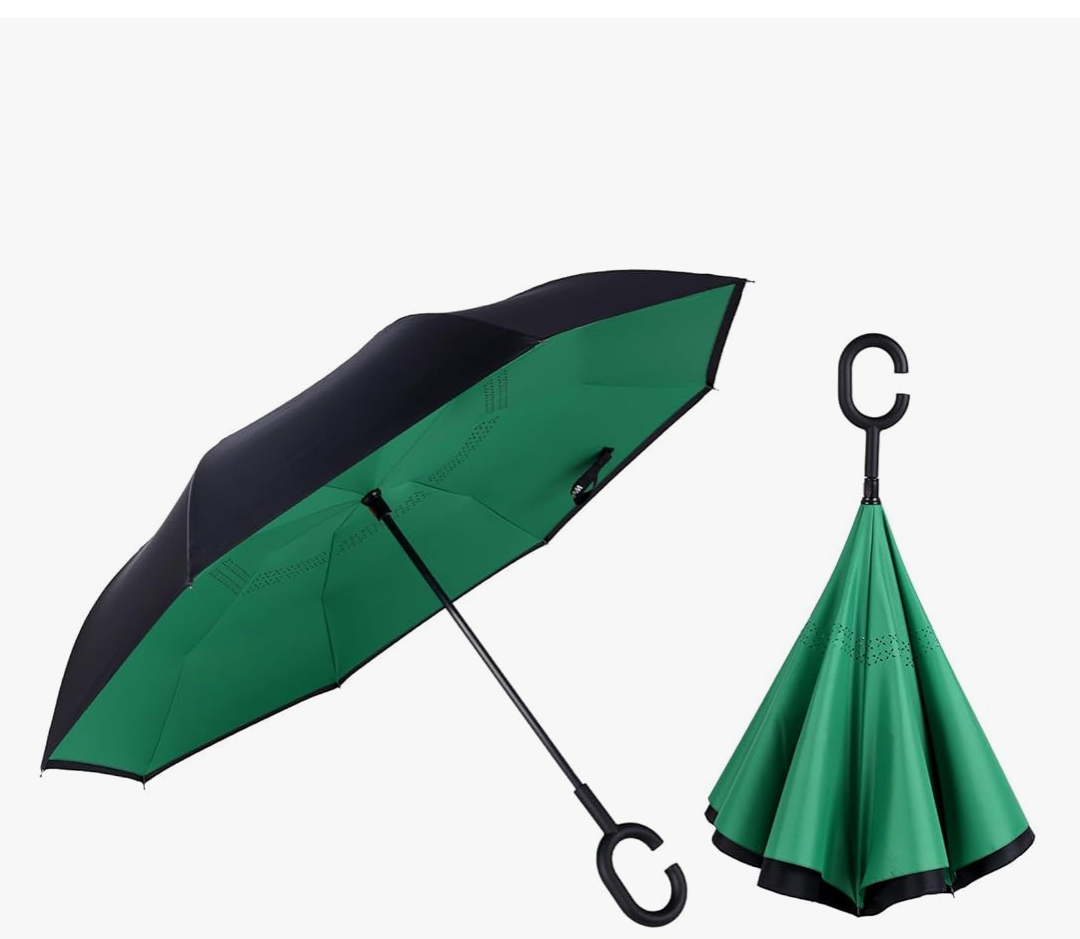 Wxjiahetai Inverted Umbrella, 49 Inch Double-Layer Vented Reverse Umbrella, Windproof Waterproof UV Protection, Lightweight C-Handle, Fiberglass Ribs, Steel Shaft, Travel/Commute/Car Use, With Sleeve