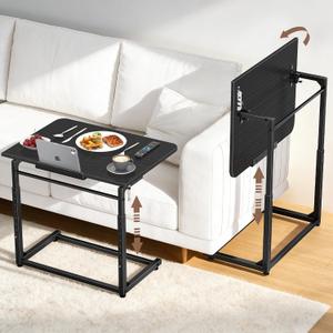 Extra Large TV Tray Table Set of 2, Heavy Duty C-Shaped Laptop Desk with 8-Level Height & 90° Tilt, Folding Overbed End Table for Couch and Bed, Black Finish with Phone/Tablet Slot for Small Spaces, Large 2 Pack