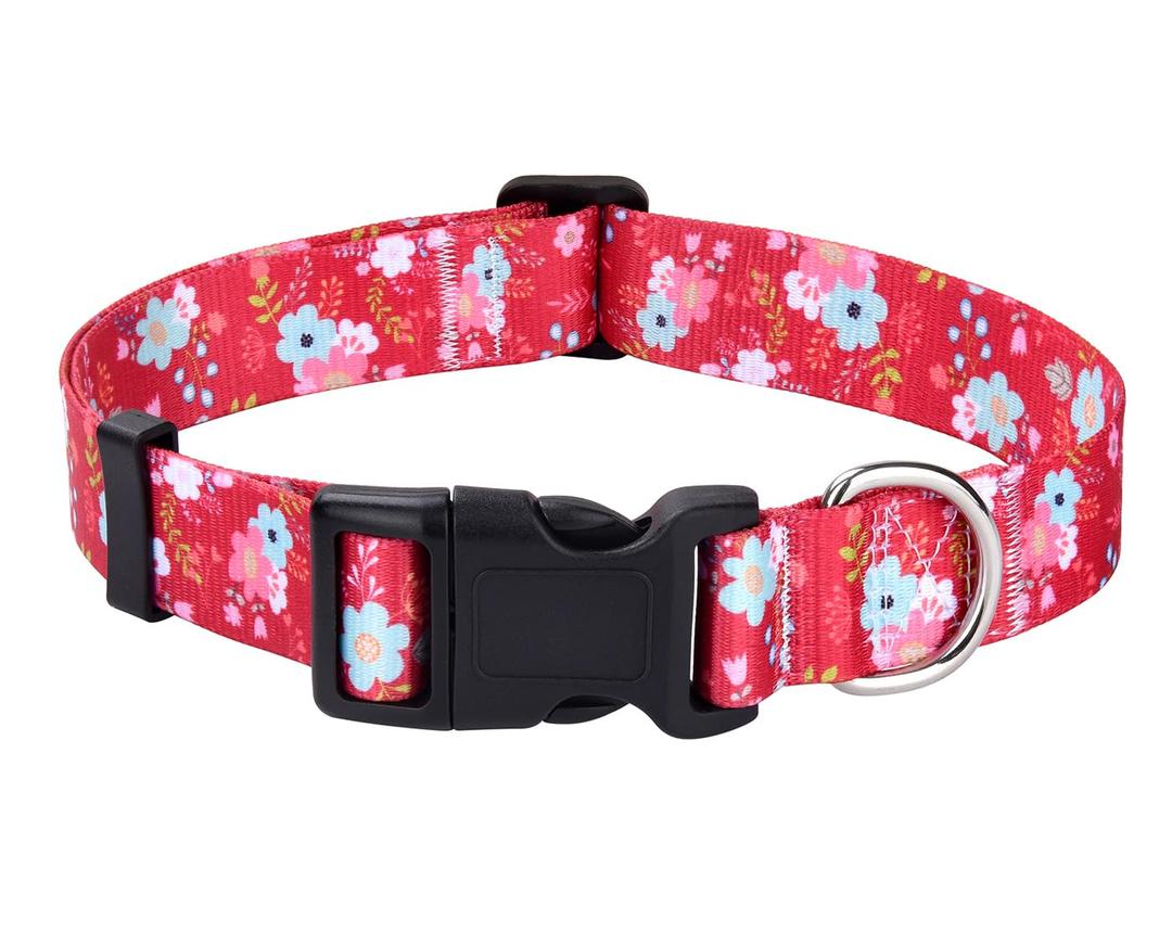 Mihqy Dog Collar with Bohemia Floral Tribal Geometric Patterns - Soft Ethnic Style Collar Adjustable for Small Medium Large Dogs(Red Flower,L)