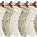 Fesciory Christmas Stockings, 6 Pack 14" Large Cable Knit Stocking & Decor for Family Holiday Xmas Party Gift, Burgundy&Khaki