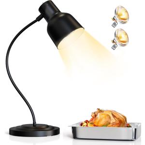 PYY Food Heat Lamp - 250W Steady Heating 1-Head Food Warmer Lamp, 2 Bulbs Included, Stainless Steel & Heavy Base for Restaurant, Catering, Buffet (Black, 8.5 lbs)