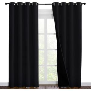 NICETOWN High-End Thermal Curtains, Full Blackout Curtains 86 inches Long for Dining Room, Soundproof Window Treatment Drapes for Hall Room, Black, 55 inches Wide Per Panel, Set of 2 Panels
