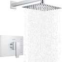 KENES Modern Polished Chrome 10-Inch Shower Head and Handle Set, Square Shower Faucet Set Bathroom Rainfall Shower System, KE-6024B-5 (Shower Valve Included)