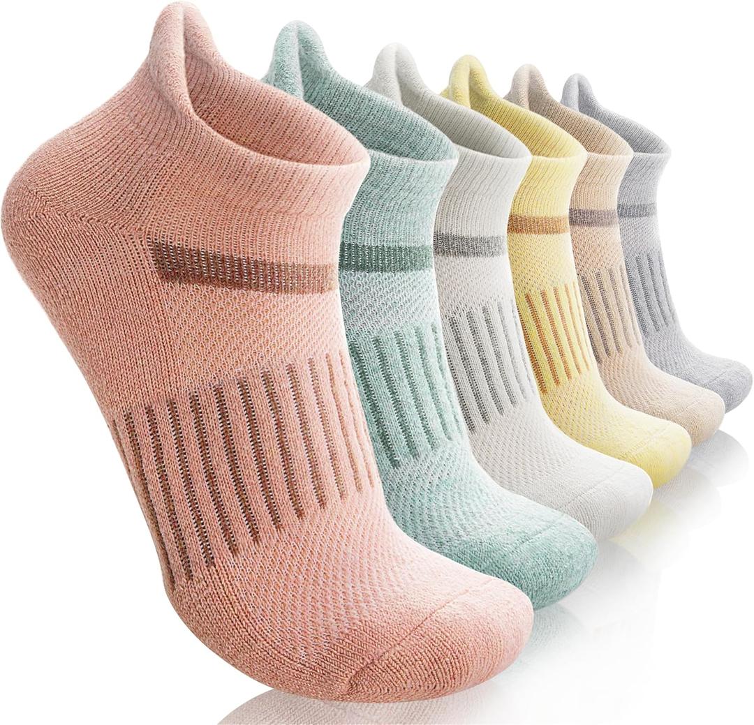 6 Pairs Merino Wool Ankle Running Hiking Socks Compression Support Breathable Thick Cushion No Show Socks for Women Men (Medium, Ivory/Beige/Pink)