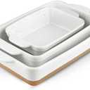HVH Baking Dish Set, 9x13 Baking Dish, Large Casserole Dish Set, Ceramic Lasagne Pan Deep, Baking Dishes for Casseroles 13 x 9, Ceramic Bakeware Set of 3, Farmhouse Style (White)