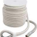 NovelBee 1 Inch x 100 Feet Boat Anchor Line,Double Braid Nylon Anchor Rope with Stainless Steel Thimble,Heavy Duty Mooring Rope for Boat and Anchor (White/Gold)