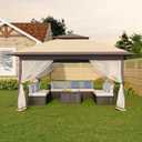 Garvee 12x12FT Pop Up Gazebo with Mosquito Netting, Outdoor Canopy Tent Easy Setup for Backyard Patio Garden Deck, Khaki & Coffee