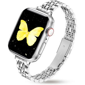Slim Metal Band Fits Apple Watch Bands for Women 42mm(Series11/10) 40mm 41mm 38mm, Stainless Steel iWatch Bands, Thin Band for Apple Watch Series 11 10 9 SE 8 7 6 5 4 3, Silver