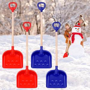 4 Pcs Kids Snow Shovel 30" Detachable Kids Digging Snow Shovel with Plastic Scoop & Wood Handle Portable Kids Shovels for Outdoor Yard Garden Activities Driveways Snow Removal Road Beach, Blue, Red