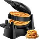 Waffle Maker, 1400W Double Belgian Waffle Iron 180 Flip, 8 Slices, Rotating & Nonstick Plates, Removable Drip Tray for Easy Cleaning, Cool Touch Handles, Space Saving Storage, Black