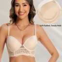 Low Cut Lace Backless Underwire Padded Push Up Plunge Bra Comfort Lowback Bralette Convertible Strap(Beige,36D)