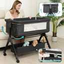 BCOL Baby Bassinet, Bedside Bassinet for Baby, 3 in 1 Bassinet Bedside Sleeper with Wheels, Mosquito Net, Adjustable Easy Folding Portable Bed for Infant Newborn (Dark Grey)