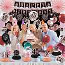 2 x 40th Birthday Decorations for Women - Rose Gold 37Pcs All-in-One Party Kit with Banner, Backdrop, Tiara, Sash, Cake Topper, Latex Balloons, Hanging Swirls, Centerpieces