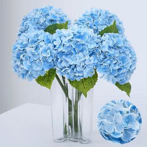 Waipfaru 21" Real Touch Blue Hydrangea Artificial Flowers with Long Stem & Leaves, Full Latex Faux Hydrangea Flowers for Home Decor Party Floral Arrangements Wedding Bouquets Centerpieces, 5Pcs