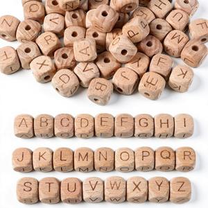 52 PCS 12mm Wooden Cube Letter Bead, A-Z Square Large Alphabet Cube Beads, Large Hole Wood Spacer Beads Bulk for Jewelry Making Bracelet Necklaces DIY Crafts