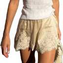 Women Satin Silk Lace Trim Shorts Silky Low Rise Boxer Shorts Y2k Teen Girls Cute Coquette Lounge Slip Bottoms (Medium, Beige)