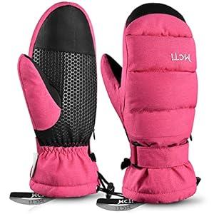 MCTi Ski Mittens Women's Snow Mitten Touch Screen Waterproof Insulated Quilted Mitts with Hidden Zipper (Pink)