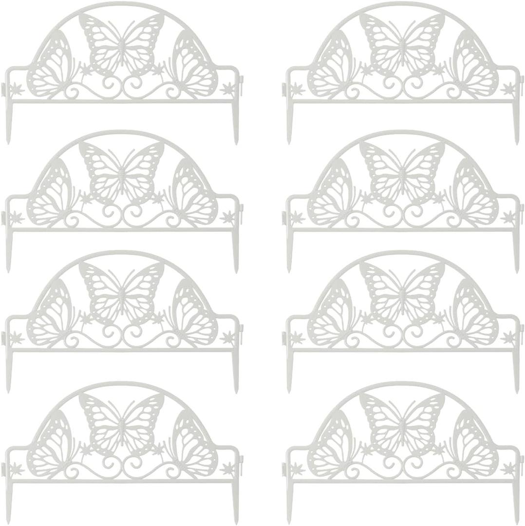 Plastic Garden Picket Fence,Garden Edging Decorative Border,Decorative Garden Fence, 8 Pieces, Overall Length 160 Inches.,White B.