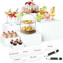 6 Pcs Buffet Risers with Mini Sign and Maker, Food Risers Display Stands for Buffet Table Party Catering Dessert Jewelry Collectibles, Nesting Cube Boxes with Hollow Bottoms (8",7",6",5",4",3") (White)