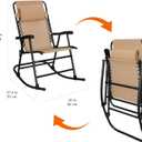 Amazon Basics Outdoor Portable Folding Rocking Chair with Headrest, Ergonomic Design, Weather-resistant Patio Reclining Lounge Chair for Porch, 33.6 x 37.4 x 26 inch, Beige