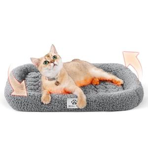 Mora Pets Self Warming Cat Bed Self-Heating Pet Pad with Bolster and Foam Washable Removable Cover Non-Slip Thermal Sherpa Fabric Pet Mat Grey 20 Inch