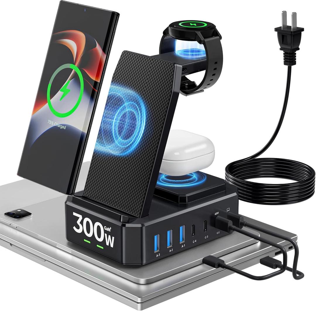 Wireless Charger for Samsung,300W 10 in 1 Wireless Charging Station, 65W USB C Fast Charging Stand for Samsung S25 Ultra/S24/S23/S22/Note 20,Galaxy Watch Ultra7/6/5,Galaxy Buds(Not for Apple Watch)
