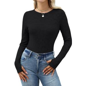 CiCiBird Womens Mesh Long Sleeve See Through Floral Lace Top Slim Fit Going Out Shirt with Thumb Holes 2025 Fall Fashion (White, XL)