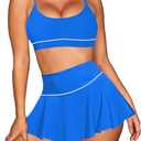 Pink Queen 2026 High Waisted Bikini Set for Women 2 Piece Swimsuits Scoop Neck Spaghetti Straps Swim Skirt Bathing Suits, Small, Sky Blue