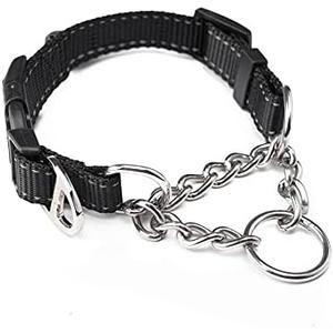 Mighty Paw Martingale Dog Collar 2.0 | Trainer Approved Limited Slip Collar with Stainless Steel Chain & Heavy Duty Buckle - Modified Cinch Collar for Gentle & Effective Pet Training - Medium, Black