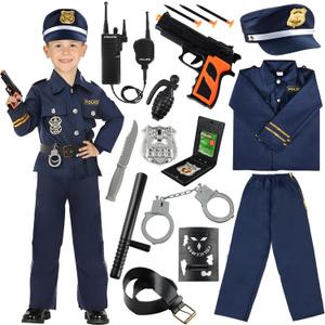 KISPATTI Police Costume for Kids, Kids Police Officer Costume Halloween Costumes for Kid,with Cop Costumes Uniform Toys