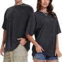 rosemia Oversized Tshirts for Men Vintage Short Sleeve Shirts Acid Wash Basic Tees (Black, S)