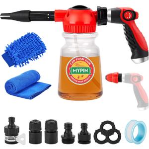 MYPIN 16 in 1 Car Wash Foam Gun, Foam Cannon,Adjustable Hose Wash Sprayer with 2.5 to 6 Bars Foam Blaster,Suitable for Car Cleaning and Garden Use with 1/2 Quick Connector (Clear)