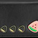 YINHEXI Wallet for Women, Womens Wallet Card Holder with Fruit Pattern, Small Trifold RFID Blocking Purse, Small Cute Leather Pocket Wallet (Black)
