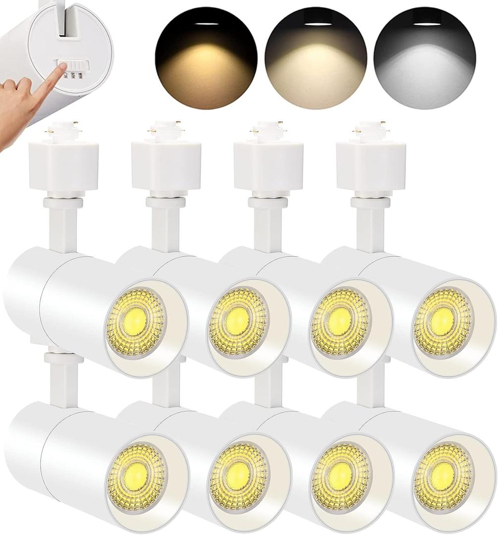 VANoopee 3-Color 10W H Track Lighting Heads Dimmable LED Track Light Heads Bright Rail Ceiling Spotlight Fixtures Accent Task, 3000K 4000K 5000K, Flicker Free CRI90+ 36 1000lm, Matte White, Pack of 8