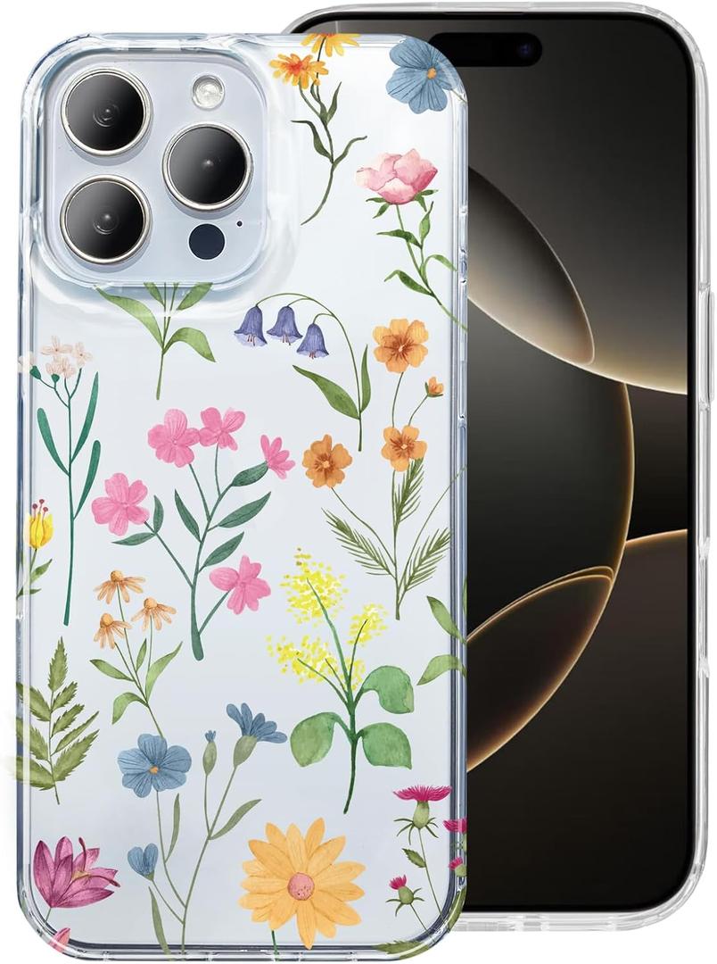 Compatible for iPhone 16 Pro Max 6.9 Case Nature Flower Shockproof Clear Phone Cover for Girls Women