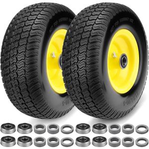 2 PCS 11x4.00-5 Flat Free Lawn Mower Tires, Zero Turn Lawn Mower Replacement Tires,11x4-5 Solid Tires and Wheel with Rims,3.4"-3.84"-4.72"-5.6" Centered Hub and 3/4" & 5/8" & 1/2" Precision Bearings