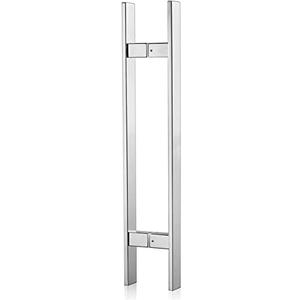 Ranbo H-Shaped 24" Length Rectangle Back to Back Large Push Pull Door Handle, Edge Chamfer Design for Safety, 304 Stainless Steel, for Barn Front Wood Shower Commercial Entrance Door, Polished Chrome