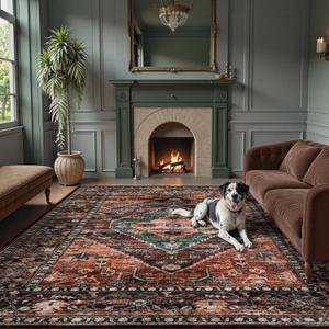 Lahome 8x10 Ultra-Thin Living Room Rug Non-Slip Washable Non-Shedding Oriental Vintage Distressed Carpet for DiningBedroomOffice Adelyn