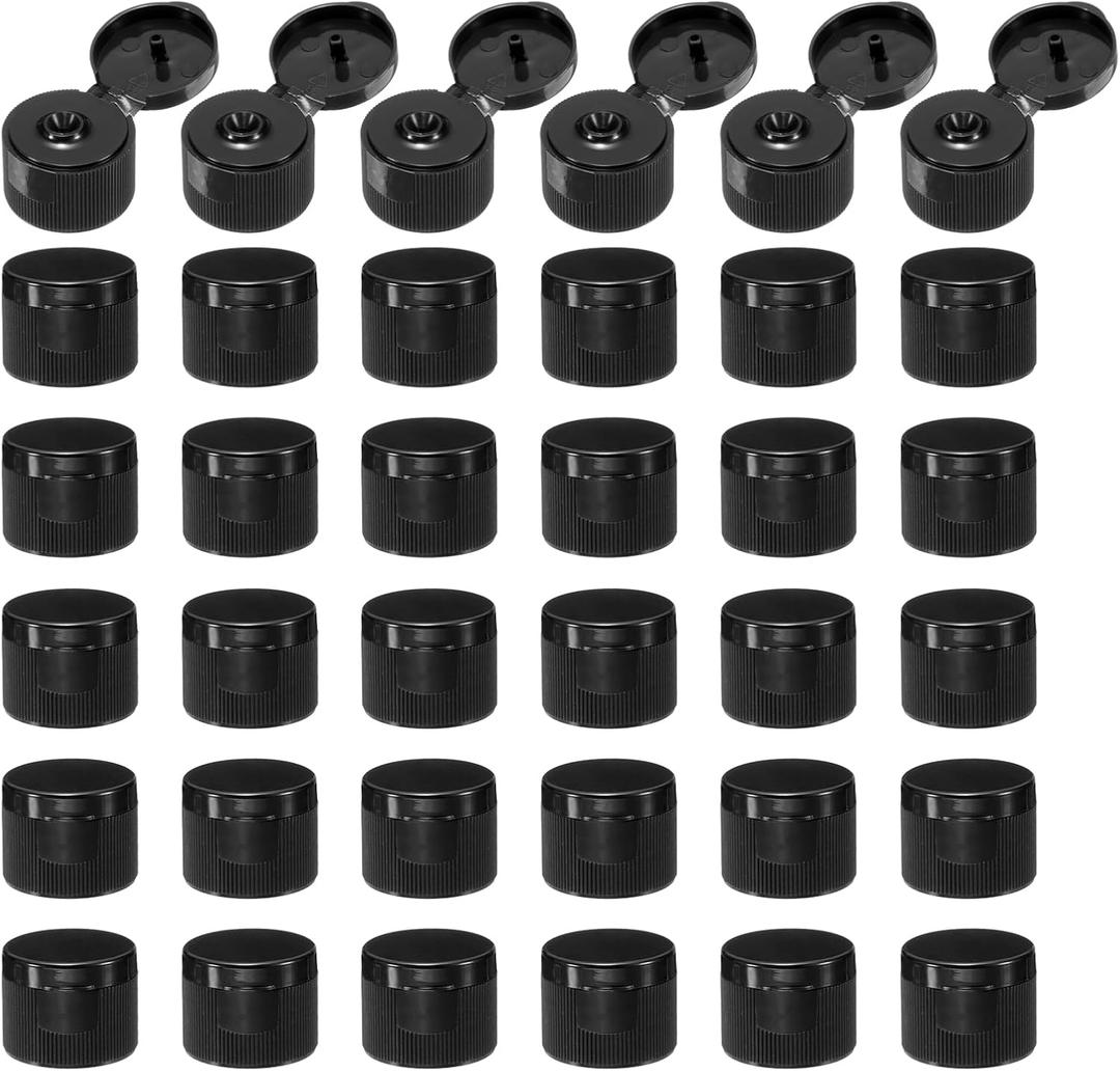 UXCELL 36pcs 24/410 Flips Top Caps for Squeeze & Refillable Bottles, Non-Spill Reusable Plastic Lids, Black